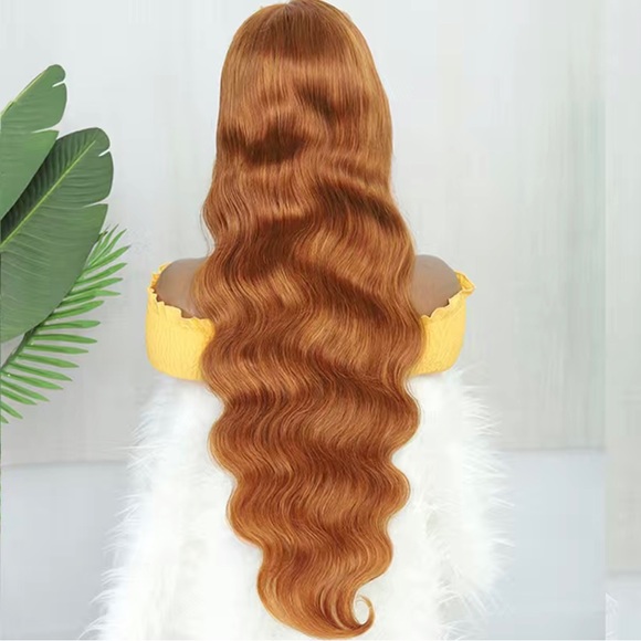 Turmeric Colored 150% Density 4x4 Lace Front Human Hair Body Wave Wig in 28” - Picture 4 of 8